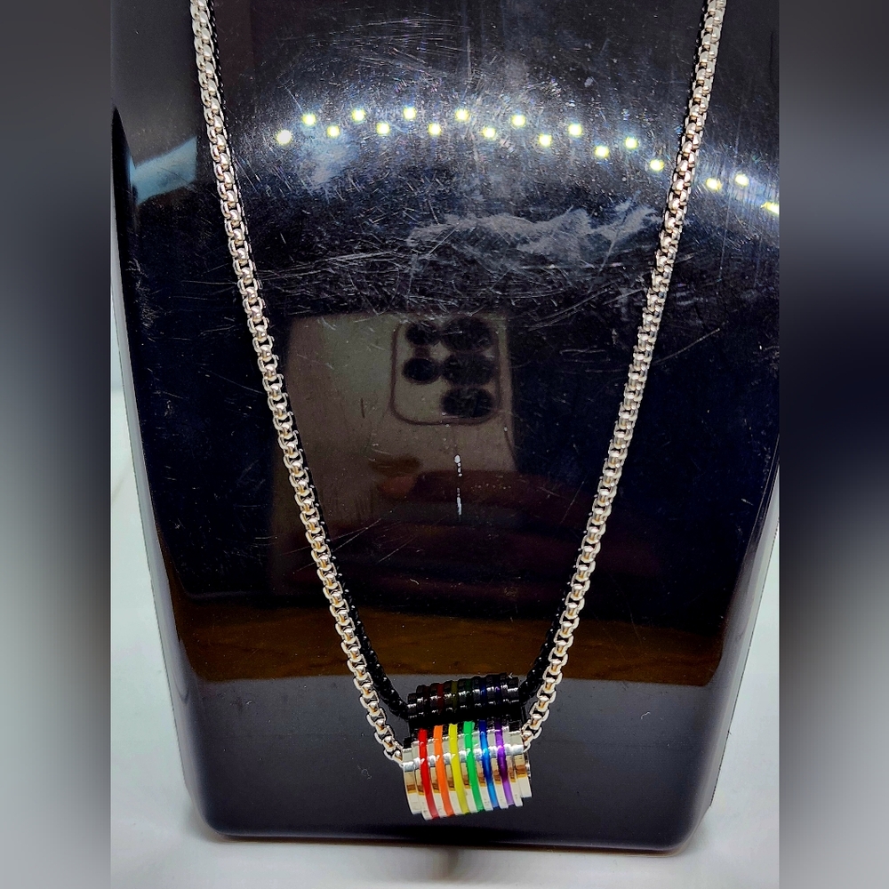 Silver Necklace with Rainbow Beads